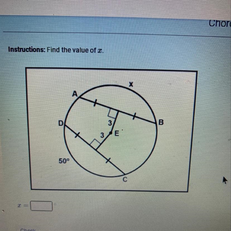 Instructions: Find the value of 2. х А. DO 3 00 3 E 50° С = Can I get help?-example-1