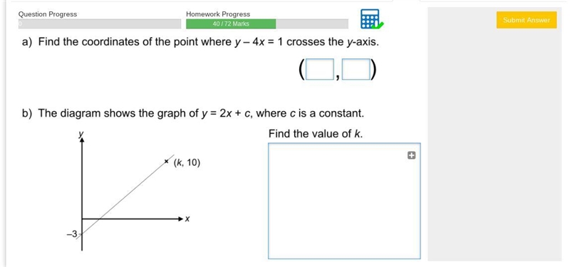 Find the coordinates of the point where y-4x=1 crosses the y axis-example-1