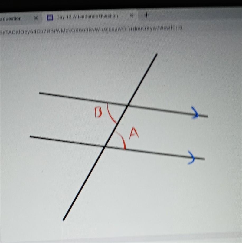 The relationship between angles a and b?​-example-1