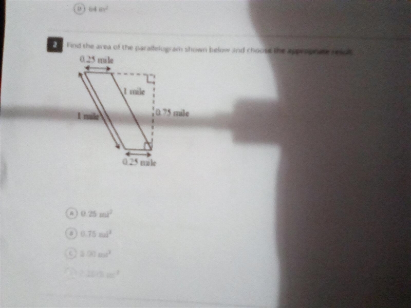 Find the area of the parallelogram shown below and choose the appropriate result. A-example-1