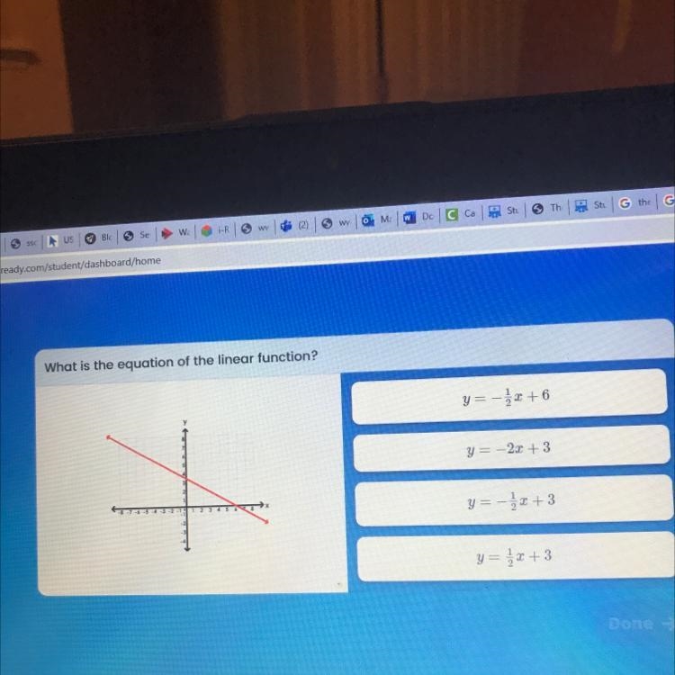 What is the equation of the linear function? = -x + 6 A y = -2x + 3 y=-3x +3 y = ;&amp-example-1