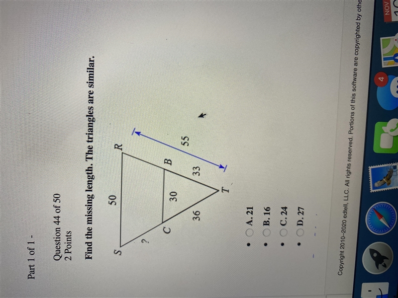 Find the missing length the triangles are similar-example-1