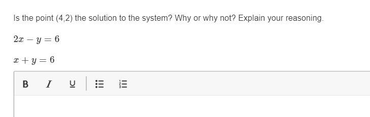 Is the point (4,2) the solution to the system? Why or why not? Explain your reasoning-example-1