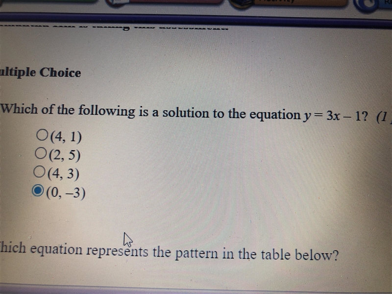 Solution to Y=3x-1 look at picture-example-1