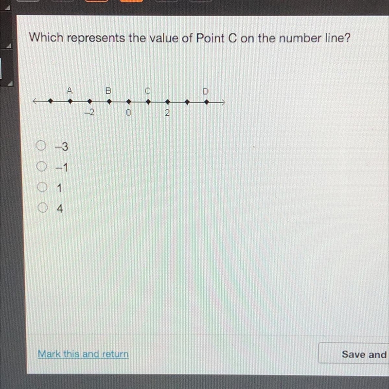 Which represents the value of Point C on the number line? B -2 2 -3 1 4-example-1