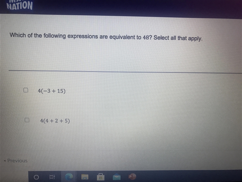 Which of the following expressions is equal to 48 select all that apply-example-1