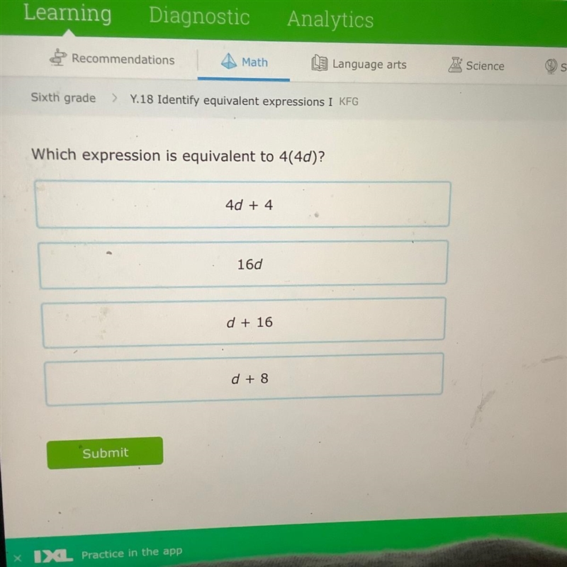 What expression is equivalent to 4(4d)-example-1