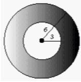 Find the difference in area between the large circle and the small circle. Click on-example-1