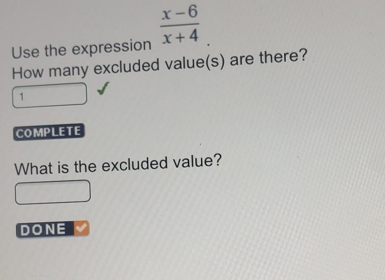 What is the excluded value of x-6/ x+4​-example-1