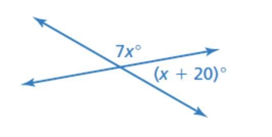 Tell whether the angles are adjacent or vertical. Then find the value of x.-example-1