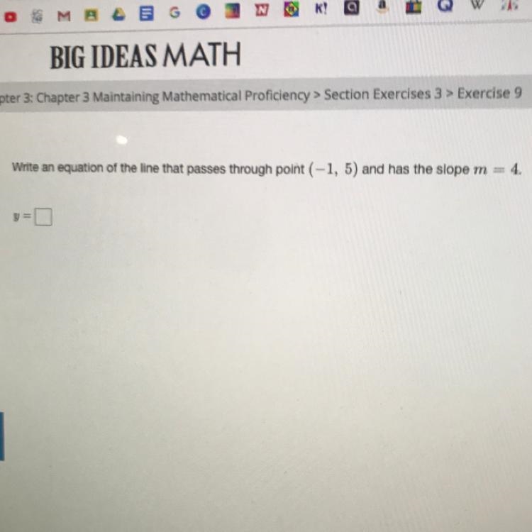 Write an equation of the line that passes through point (-1, 5) and has the slope-example-1