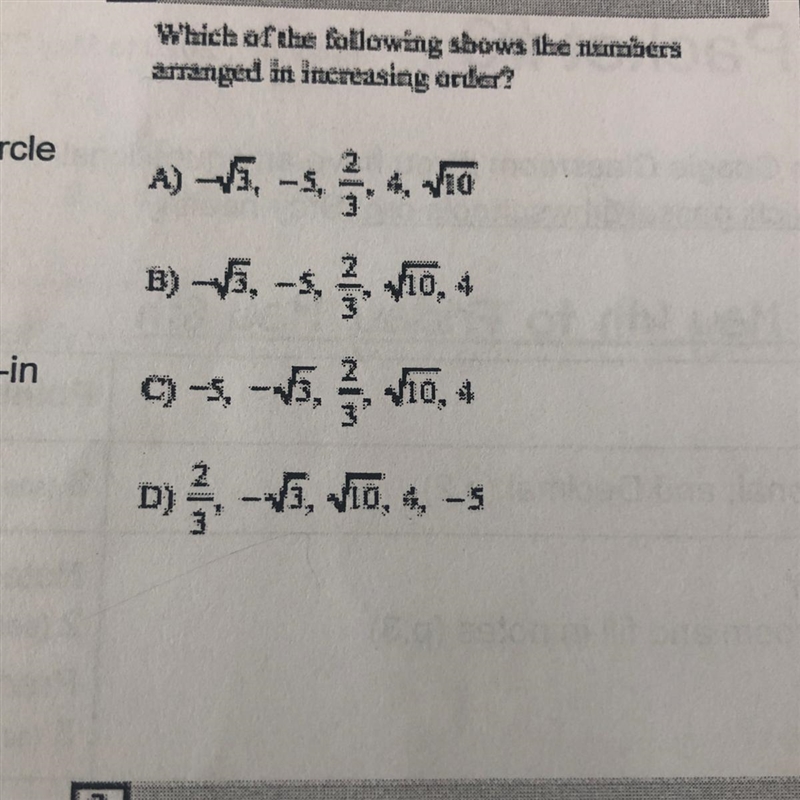 Which of the following shows the Numbers arranged in increasing order-example-1