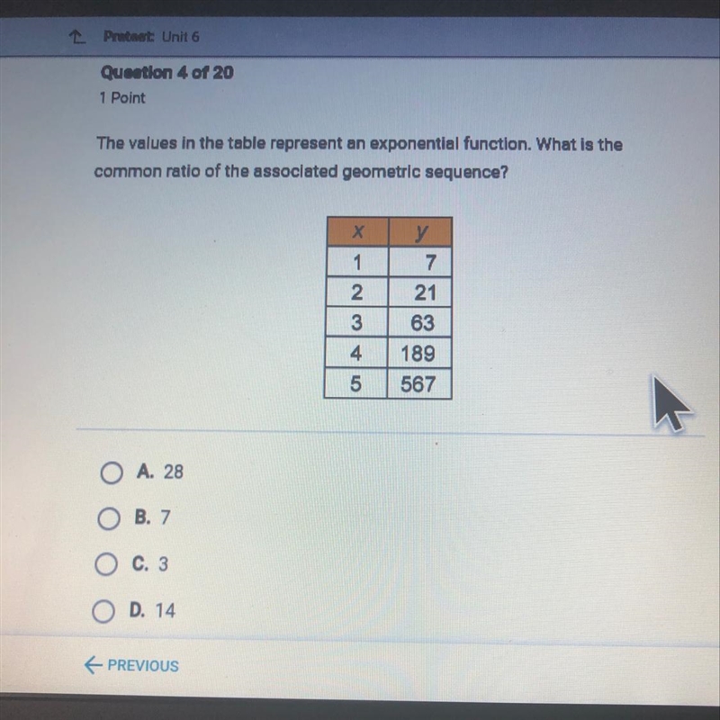 The values in the table represent an exponential function. What is the common ratio-example-1