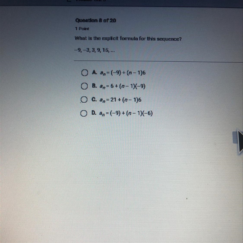 What is the explicit formula for this sequence? -9.-3,3,9, 15. ...-example-1