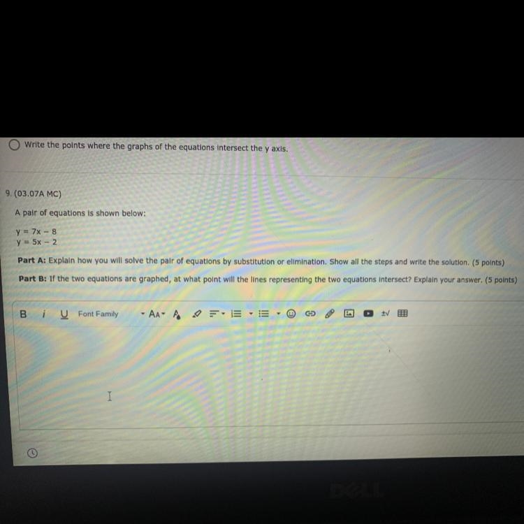 Please help fast. - a pair of equations are shown below: y = 7x - 8 y = 5x - 2-example-1