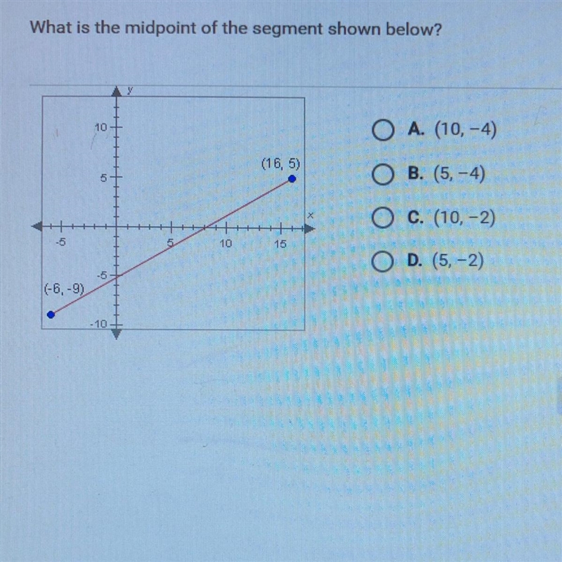 What is the midpoint of the segment shown below?-example-1