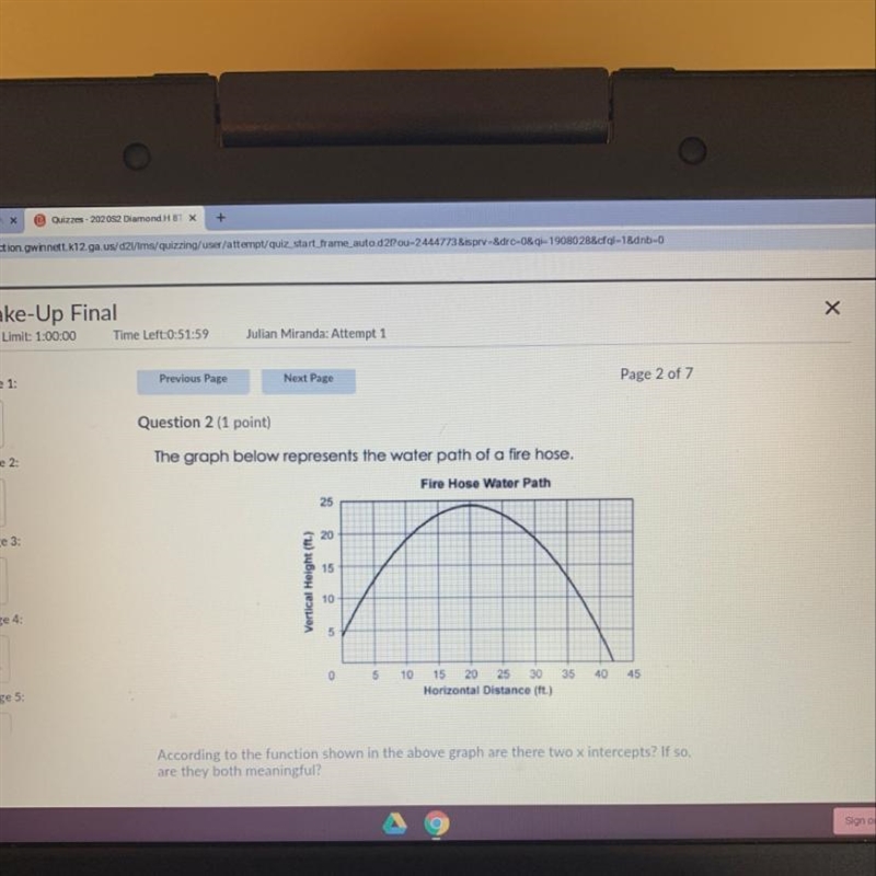 According to the function shown in the graph above are there two x intercepts? If-example-1