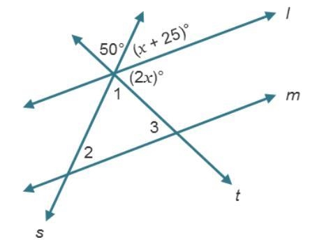 Lines l and m are parallel. Use the diagram to determine the measure of ∠3.-example-1