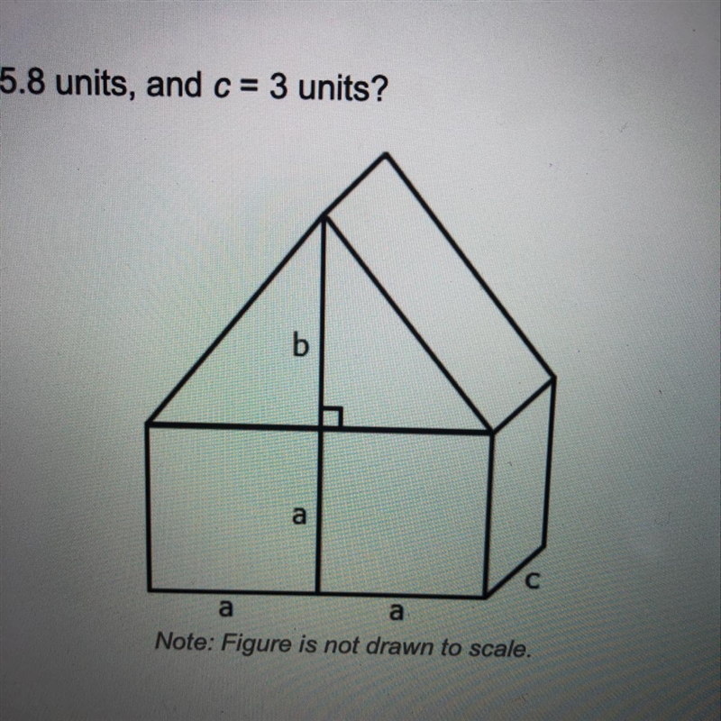 What is the volume of the figure below if a = 4.5 units, b = 5.8 units, and c = 3 units-example-1