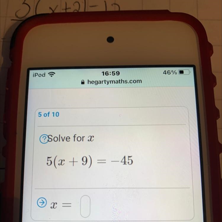 Solve for x 5(x + 9) = -45 X = O-example-1