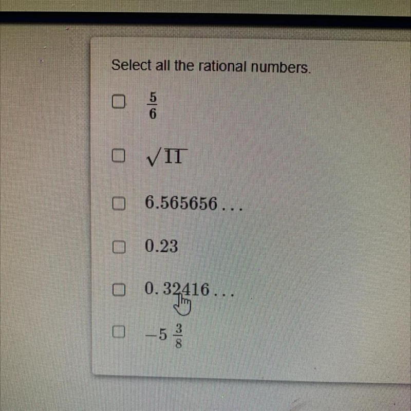 Select all the rational numbers-example-1