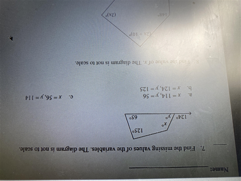 Finds the missing values of the variables. the diagram is not to scale.-example-1