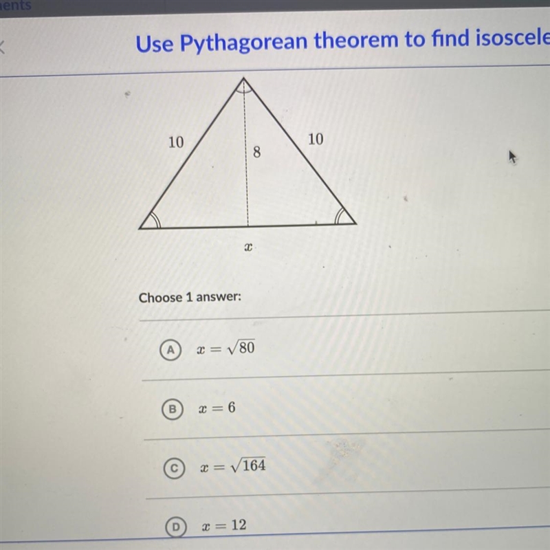 Find value x in the isosceles tria￼ngle-example-1