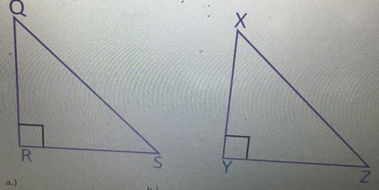 Need help ASAP!! Write the relationship between the sides for these two triangles-example-1