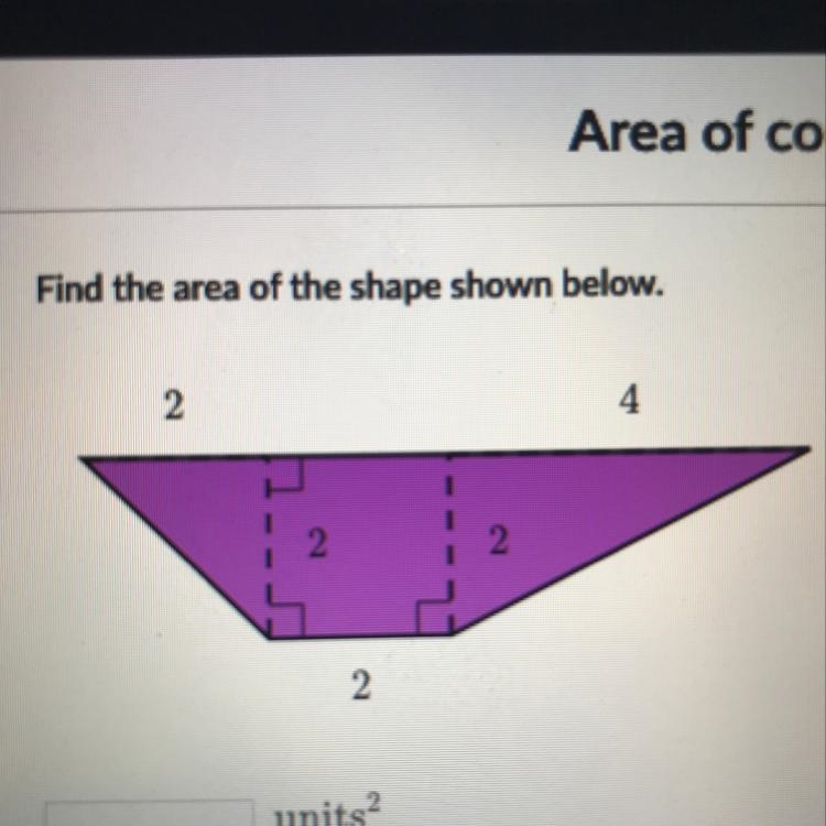 Find the area of the shape shown below. units-example-1