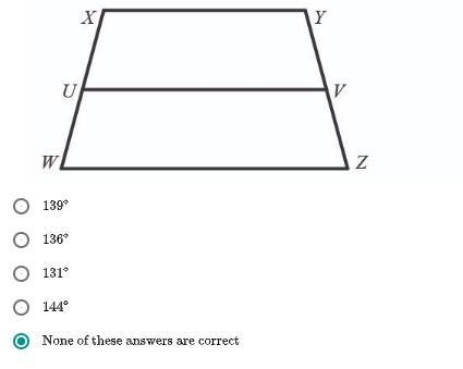 Given that the quadrilateral is a trapezoid, XW ≅ YZ and m∠Z = 44° , what is m∠X?-example-1