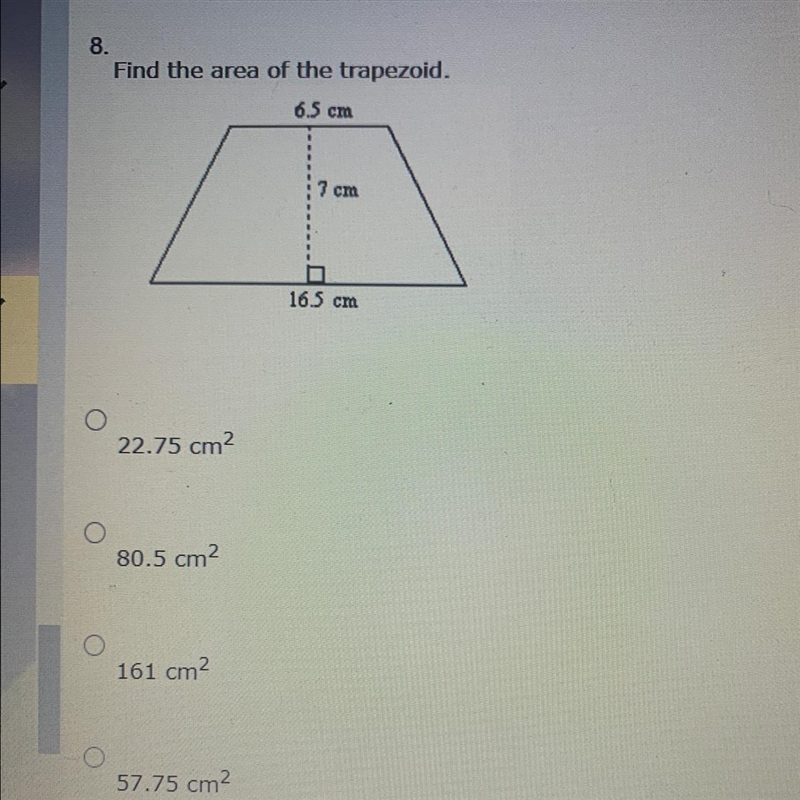 Find the area of the trapezoid.-example-1