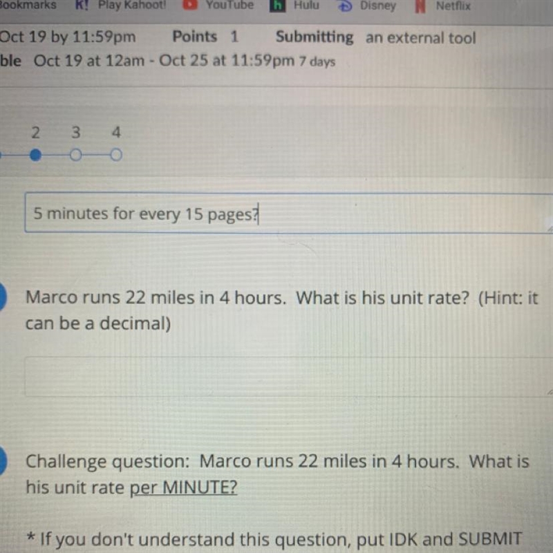 Marco runs 22 miles in four hours. What is his unit rate?-example-1