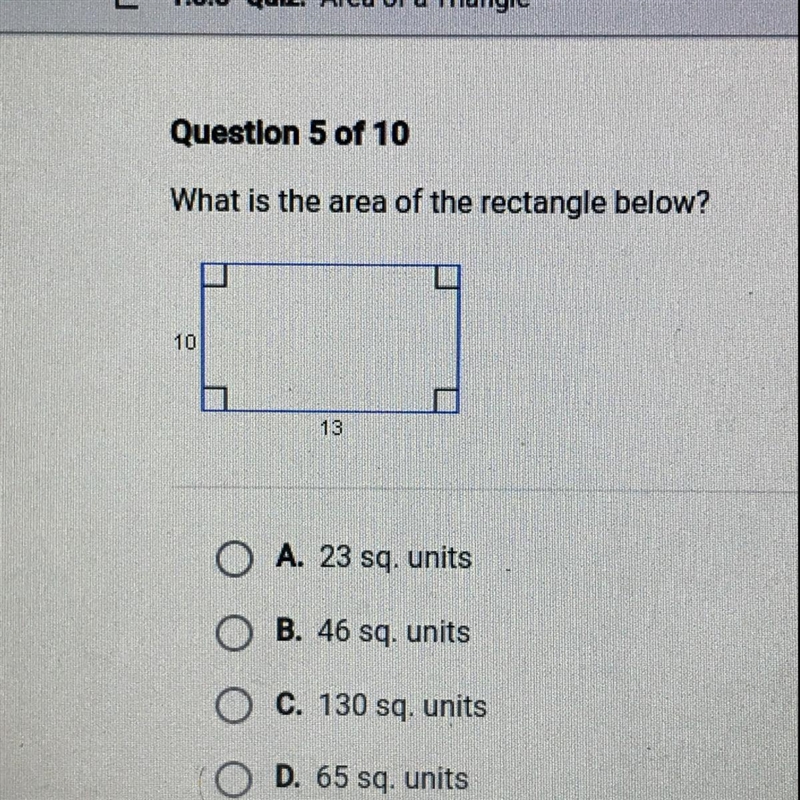 What is the area of the rectangle below? 10 13-example-1