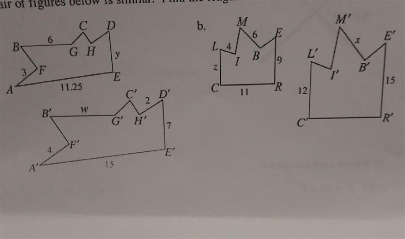 Each pair of figures below is similar. Find the lengths of all unknown sides​-example-1