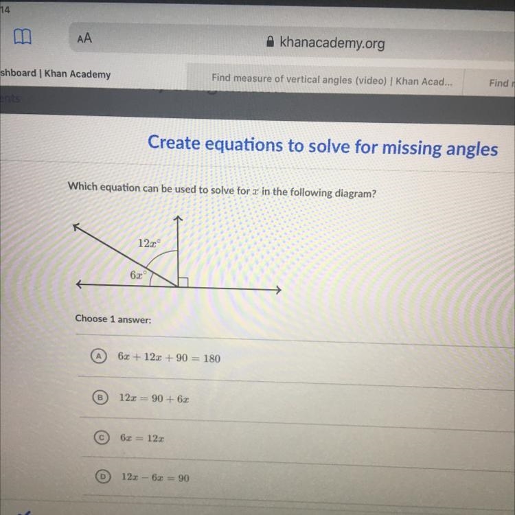 Which equation can be used to solve for x in the following diagram?-example-1