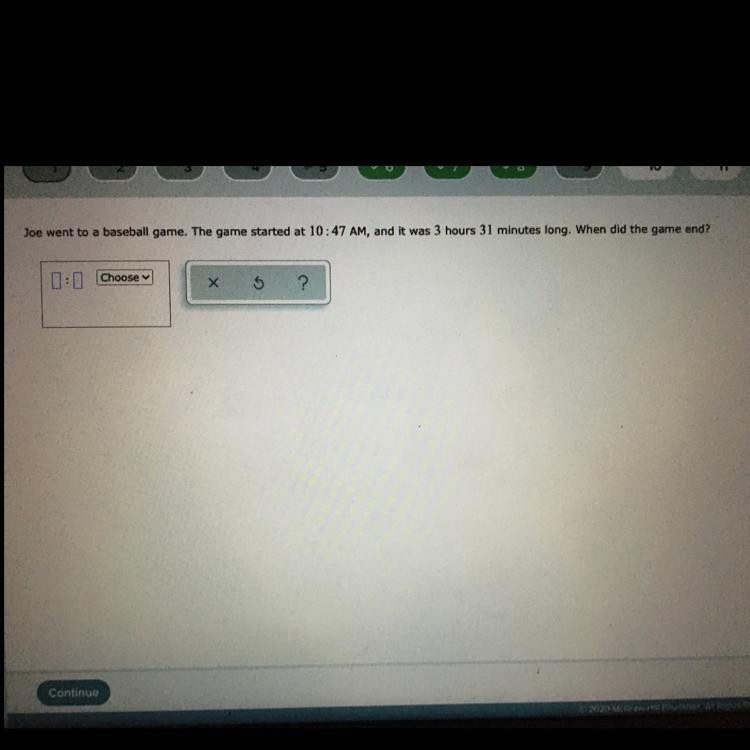Help! Joe went to a baseball game. The game started at 10:47 AM, and it was 3 hours-example-1