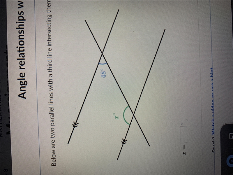 Angle relationships with parallel lines can someone help me please-example-1