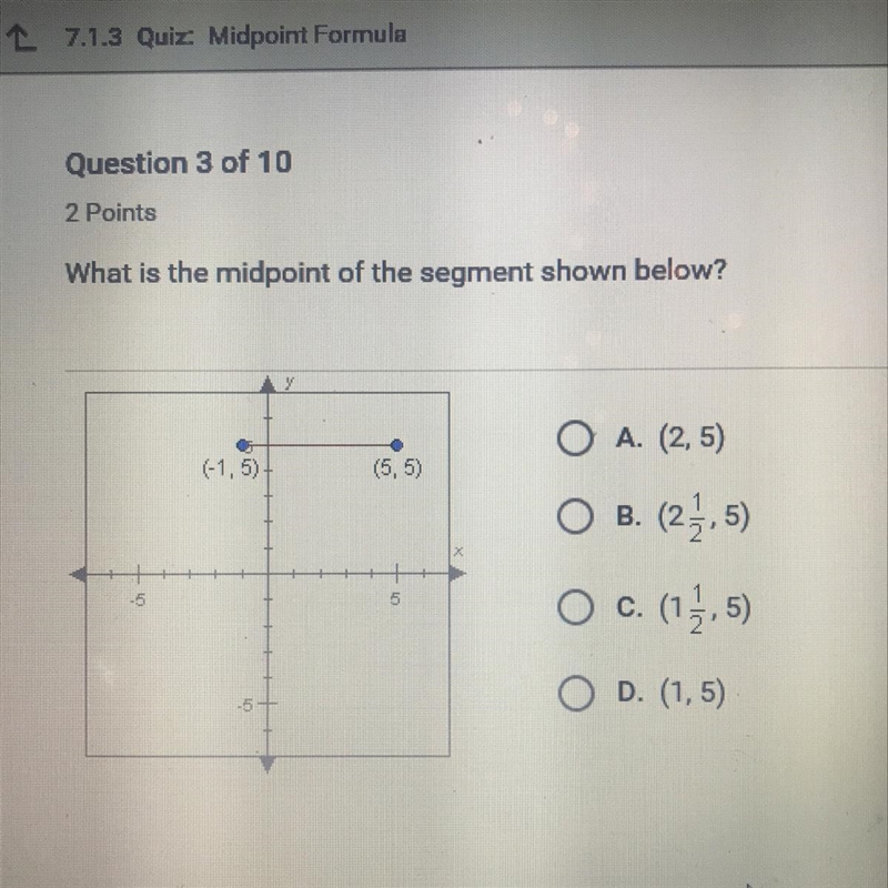 What is the midpoint of the segment shown below?-example-1