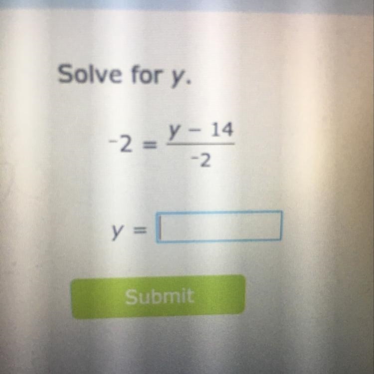 Solve for y. -2 = y – 14 -2-example-1