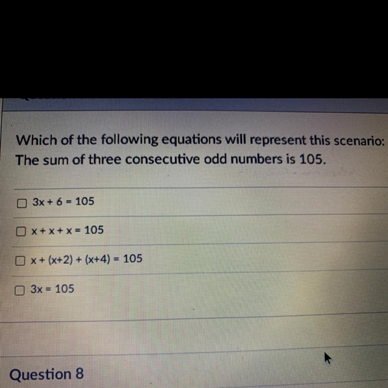 Which of the following equations will represent this scenario: The sum of three consecutive-example-1