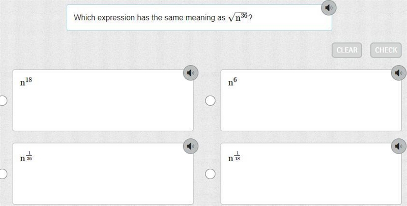 Which expression has the same meaning as √n^36?-example-1