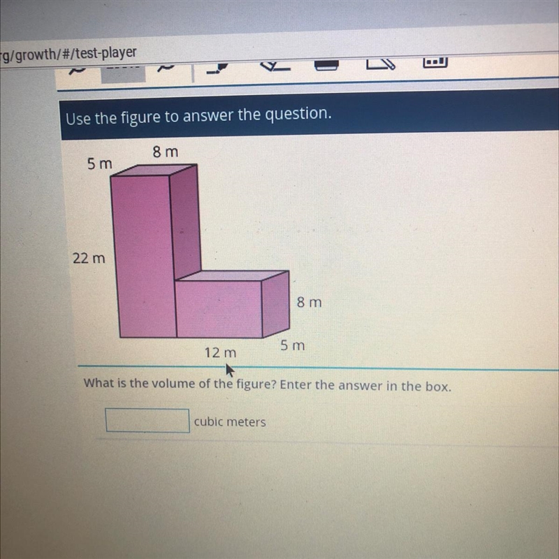 8 m 5 m 22 m 8 m 5 m 12 m What is the volume of the figure? Enter the answer in the-example-1