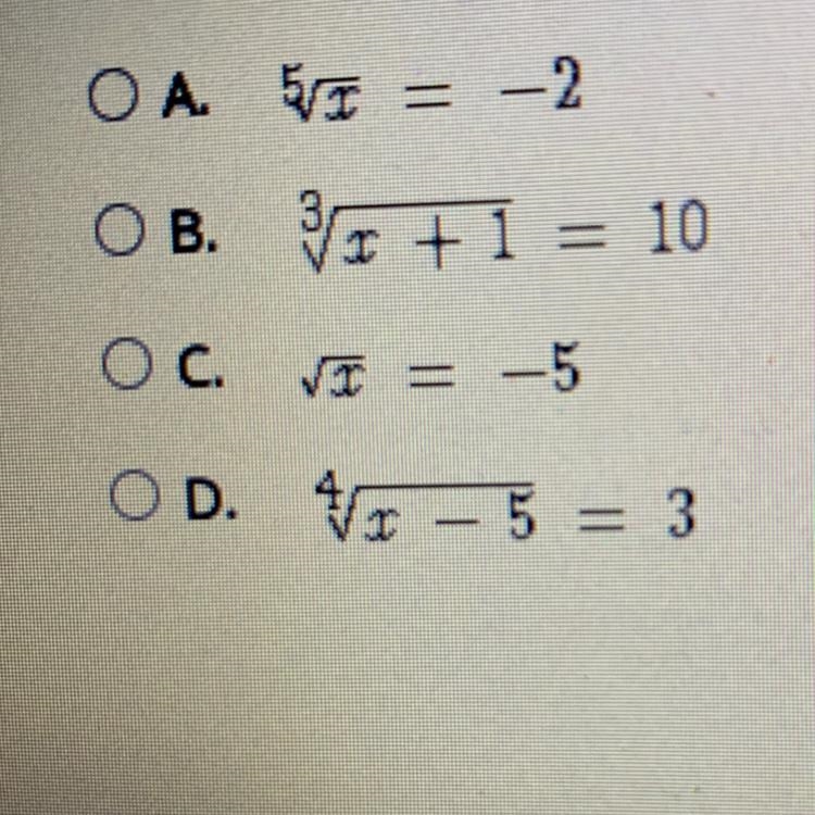 50 points! Select the correct answer. Which equation has an extraneous solution?-example-1