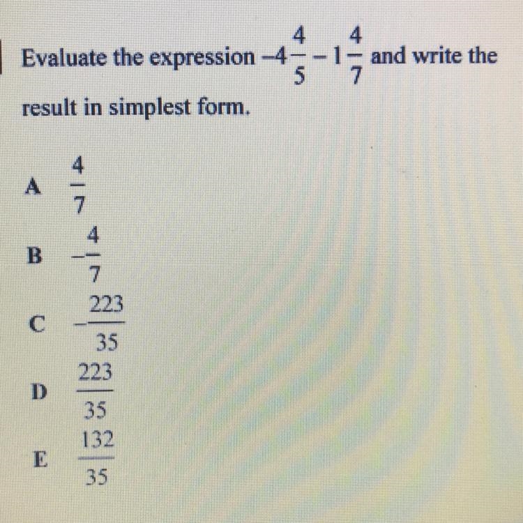 Evaluate the expression -4 4/5 - 1 4/7 and write the result in simplest form.-example-1