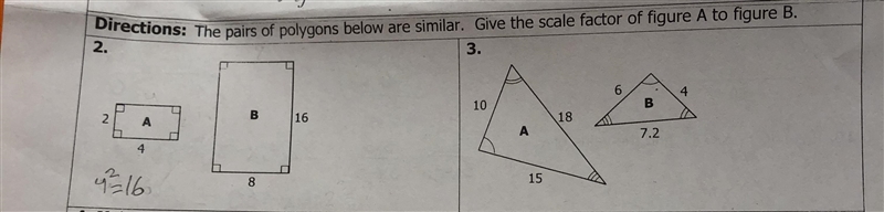 The pairs of polygons below are similar. Give the sale factor of figure A to figure-example-1