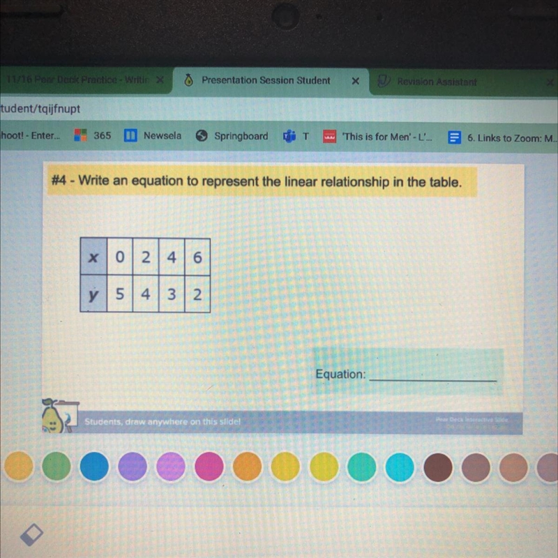 Write an equation to represent the linear relationship in the table-example-1