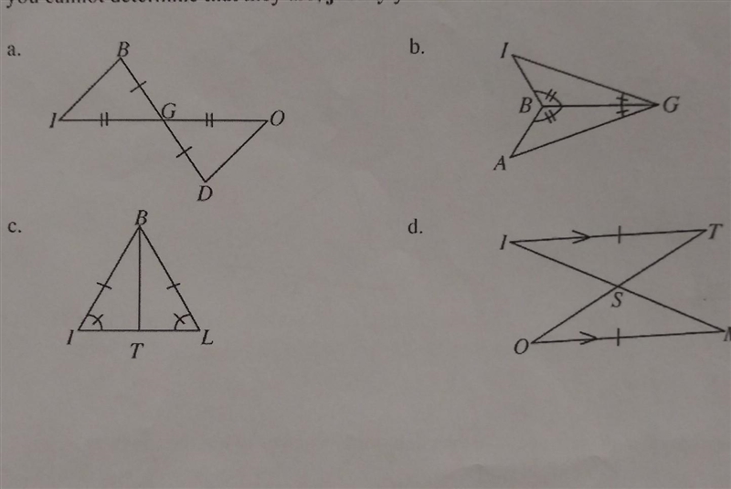 Determine whether or not two triangles in each pair are congruent. If they are congruent-example-1