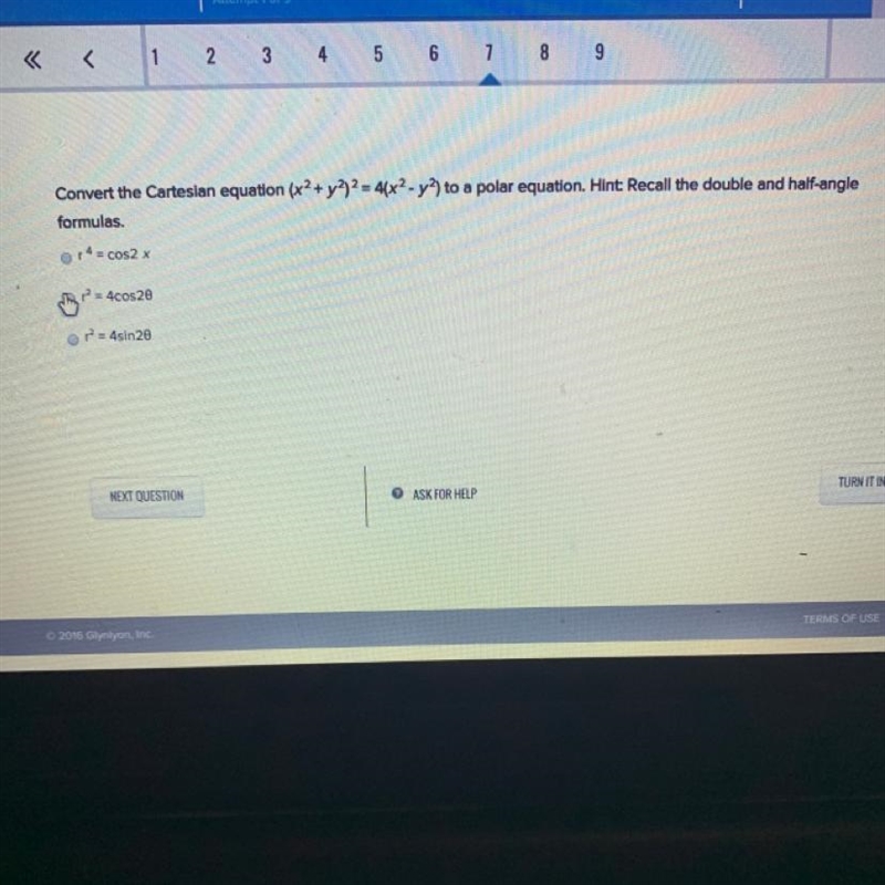 Help with precal converting Cartesian equation to polar-example-1