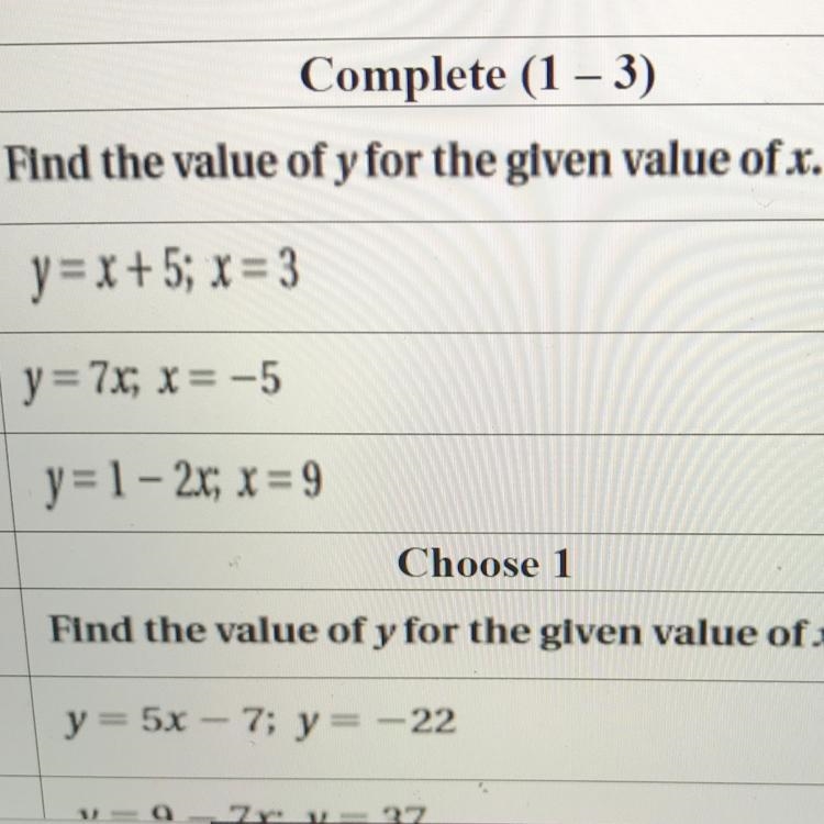 What’s the y value for the given value of x Y=x+5; x=3-example-1