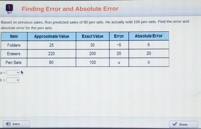 Based on previous sales, Ron predicted sales of 80 pen sets. He actually sold 100 pen-example-1